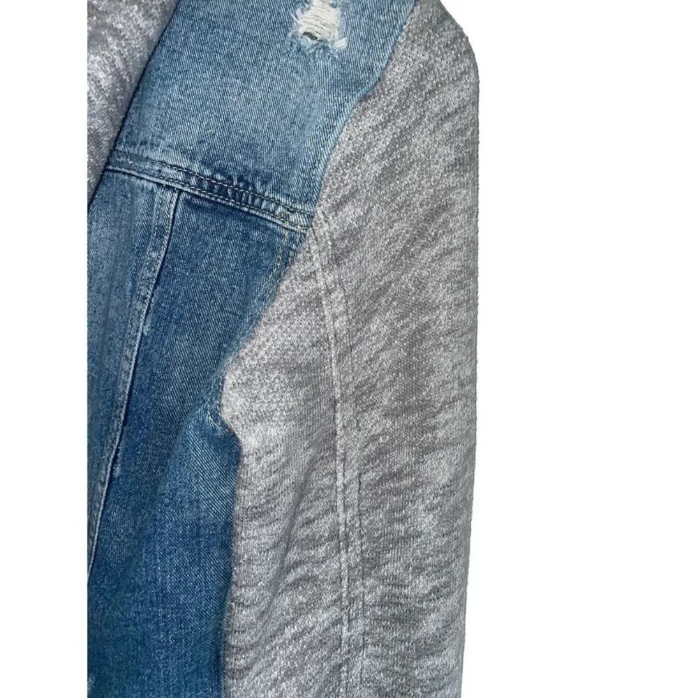 Free People Blue Denim Jacket with Gray Knit Sleeves - Picture 9 of 14